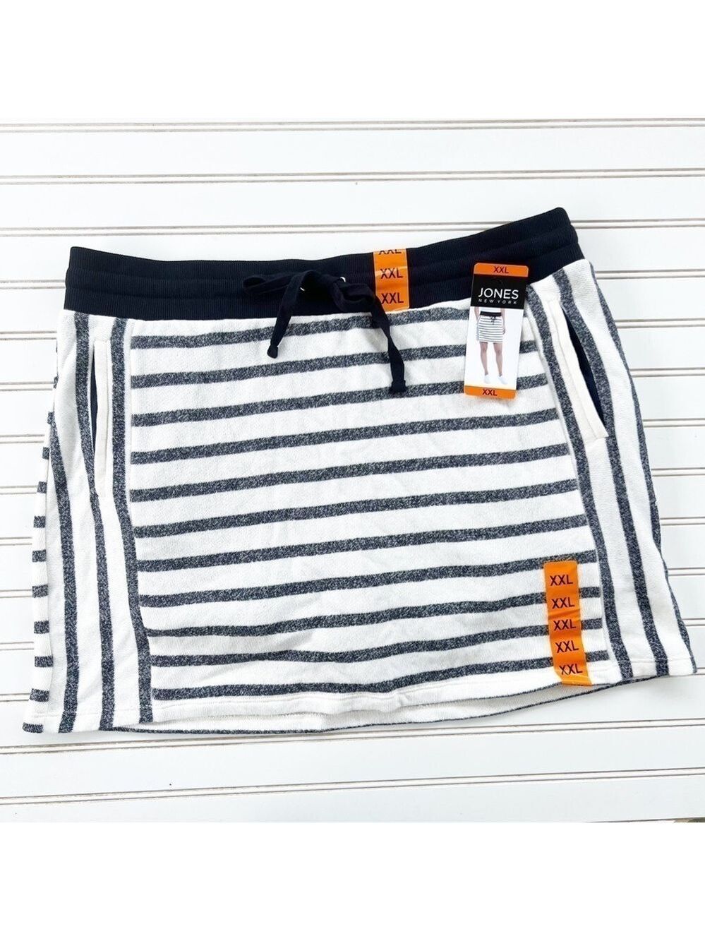 Jones‎ New York Skort XXL Navy White Striped French Terry Drawstring Pocket NWT
